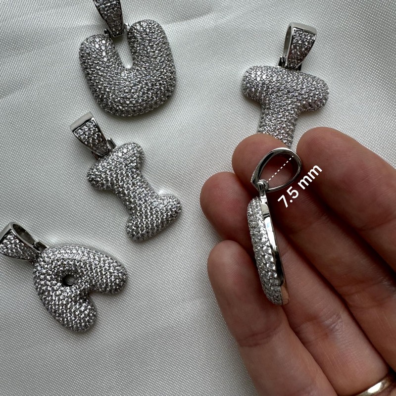 .925 Sterling Silver Bubble Letter CZ Pendant (D)