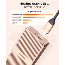 ORICO Upgraded M.2 NVME SSD Enclosure 40Gbps PCIe3.0x4 USB C Adapter, Aluminum NVME PCIe 2280 M-Key(B+M Key) External Solid State Drive Case, Support Thunderbolt 3/4 USB3.2/3.1/3.0/Type C-M224-RG