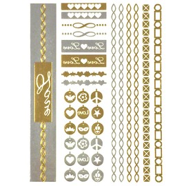 Wrapables Metallic Temporary Tattoo Stickers, Large, Love Themed Charms