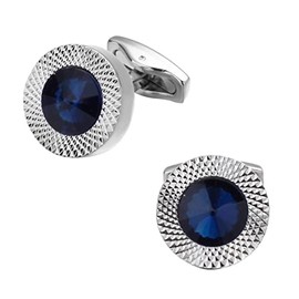 REXOUS 1 Pair Men Sea Blue Crystal Cufflinks Cufflinks For Mens Shirt Cufflinks-Default