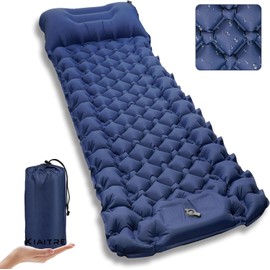 Inflatable Sleeping Camping Mat with Pillow 190L x 64W x 6Th centimetres - Ultralight, Waterproof, Compact & Portable Sleeping Pad for Backpacking, Travelling, Hiking