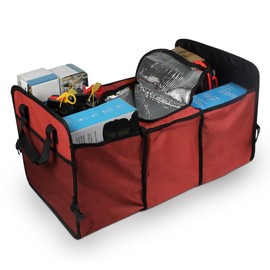 UHANBUT Car Trunk Organizer, Oxford Fabric Waterproof & Anti-Slip Vehicle Storage Box with Leak Proof & Insulated Cooler Bag, Large Capacity Foldable Auto Storage Box for Car, SUV, Truck (Red)