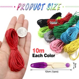 TOAOB 350 m Baumwollkordel gewachst 35 Farben Wachsschnur Baumwollschnur 1 mm mit 1 Schere für Schmuckherstellung Armband Halskette Basteln Makramee Kette Handwerk