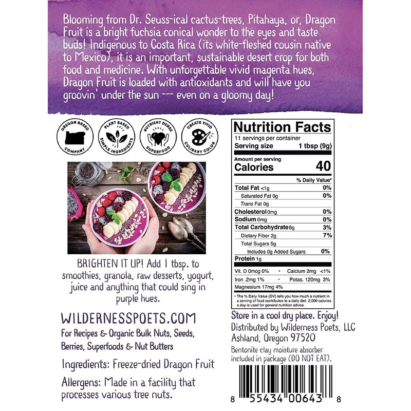 Wilderness Poets Freeze Dried Dragon Fruit Powder - Pink Pitahaya