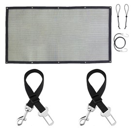 SunGrow  Dog Seat Belts with Barrier, 2 Adjustable 28" Nylon Belts, 24" x 45" Micro Mesh Net Divider for Cars, SUVs, and Trucks, 4 Hooks and Luggage Ropes for Assembly, Black, 1 Set per Pack