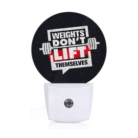 Axayaz Motivational Quote LED Night Light Weights Don't Lift Themselves Gym Workout Sport Word Black Dusk to Dawn Round Lamp Auto Sensor for Bathroom Hallway Living Room