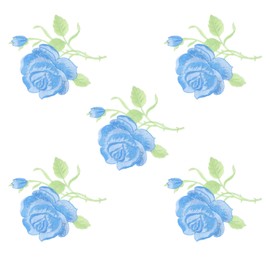 SEWACC Iron on Applique Embroidery Cute Flower Rose Embroidery Patches DIY Handmade Embroidered Applique Patch Floral Design Decoration Craft Decoration Material Accessories Set of 5 (Blue)