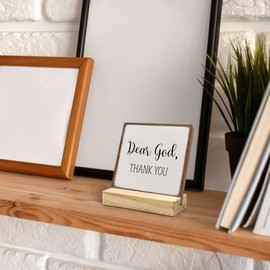 ANIANG Christian Desk Decor, Living Room Table Decor, Dear God Thank You Sign, Religious Gifts for Women Men Wooden Plaque Sign with Wood Stand for Farmhouse Entry Way Table HomeDecor, 4X4 Inch