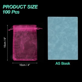 sourcing map 100 Pcs Rose Red Organza Bags 4 x 6 Inch Mini Mesh Drawstring Gift Bags Small Jewelry Pouches Bags for Wedding Festival Party Gift Favor