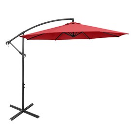Tangkula 10 FT Patio Offset Umbrella with 8 Ribs, Outdoor Cantilever Umbrella with Cross Base and Crank, Market Hanging Umbrella for Garden, Poolside and Backyard (Burgundy)