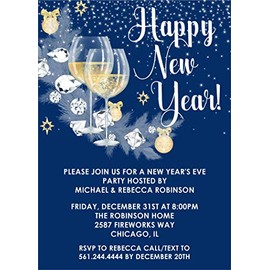 Royal Blue And Gold New Years Eve Invitations With Envelopes