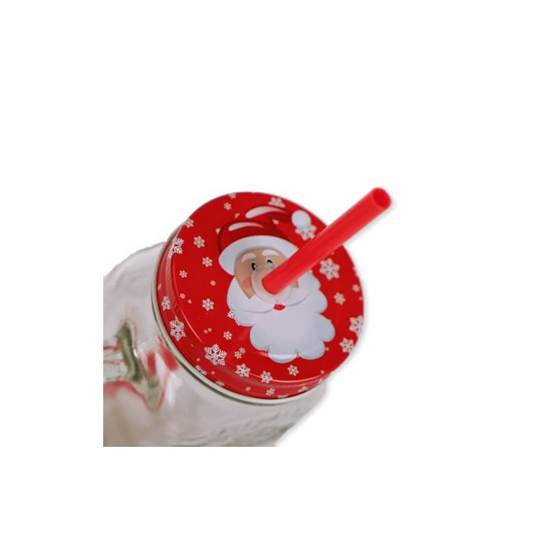 FabFinds Mason Jars with Lids and Straws Christmas Character Mason