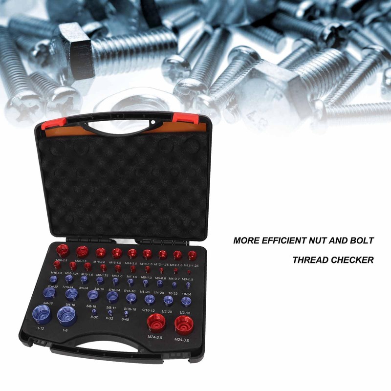 44-Piece Thread Tester for Nuts and Bolts (Red and Blue),