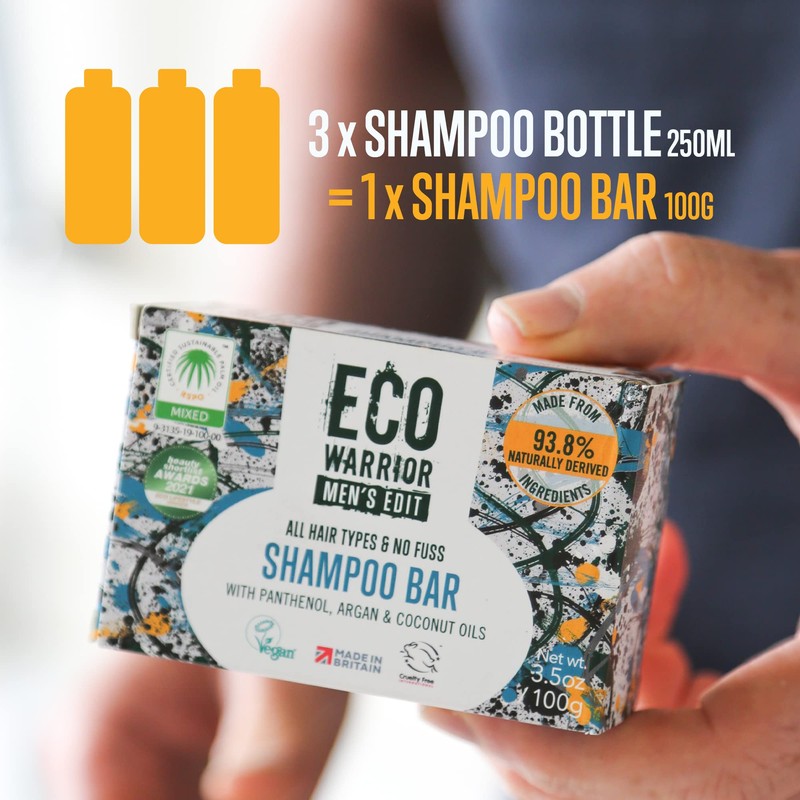Eco Warrior Men’s Edit Shampoo Bar 100g, Natural, Eco Friendly,