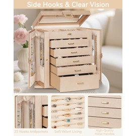 AKOZLIN Jewelry Box 360° Rotating 6-Tier Functional Jewelry Storage Case Organizer for Women Girls Ring Necklace Earring Bracelet Holder with Mirror