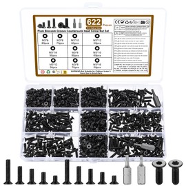 620-Piece M3 Screw Set, Countersunk Screws Set, Countersunk Hex Socket Screw Set + Torx Countersunk Thread Screws Set, Black Metric Flat Head Full Thread Countersunk Screws Set, with 2 Bits