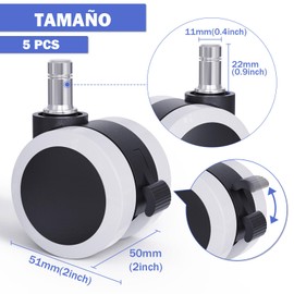 LIHAO 5X Ruedas Silla Oficina Freno Rueda Silla Giratoria 11mm/50mm