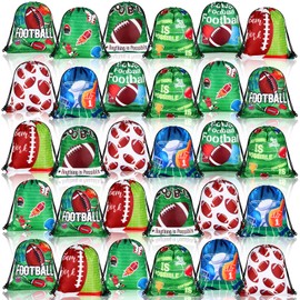 Woanger 30 Pcs Football Party Favors Bags Drawstring Football Gift Bags Fabric Football Print Candy Goodie Snacks Treat Bags for Sports Football Theme Birthday Party Supplies