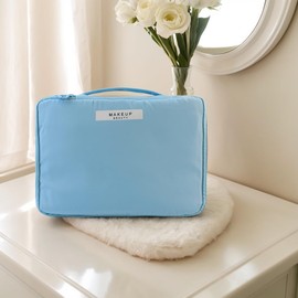 Barabum Travel Makeup Bag Cosmetic Bag Makeup Case Storage Organiser for Women Girls Toilet Bag with Brushes Holder for Removable Bag, blue, makeup bag