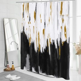 MitoVilla Abstract Extra Long Shower Curtain Set 72 x 84, Modern Ombre 84 inch XL Shower Curtains for Chic Vintage Bathroom Decor, Brush Strokes Oil Painting Fabric Shower Curtain, Black