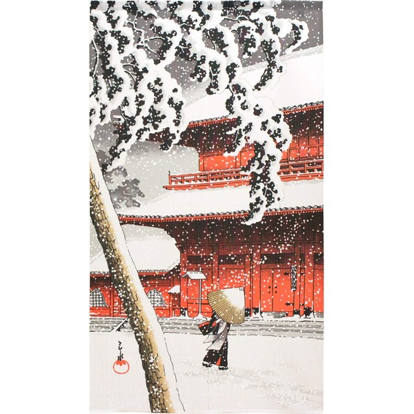 Noren Workshop 10551A Noren Wall Decor Tapestry Room Divider Blindfold Half Noren Traditional Japanese Pattern 33.5 x 59.1 inches (85 x 150 cm) Snow Scene