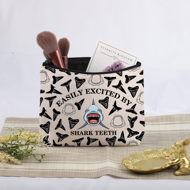 Shark Lover Gift Easily Excited by Shark Teeth Cosmetic Bag