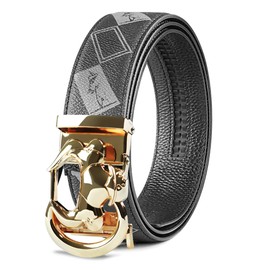 Coipdfty Cowboy Belts for Men Leather Ratchet Dress Belts for Men (Bull head gold buckle Black belt, 31''-36''Waist Adjustable)