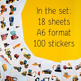 Pack of 100 Stickers Construction Site – Stickers Boys, Children's Stickers Children, Stickers Nursery – Construction Site Children's Birthday, Construction Site Party Decoration