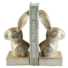 Rabbit Decorative Bookend,1 Pair Cute Bunny Book Ends, Decorative Bookends for Heavy Books, Vintage Shelf Decor,Antique Gold