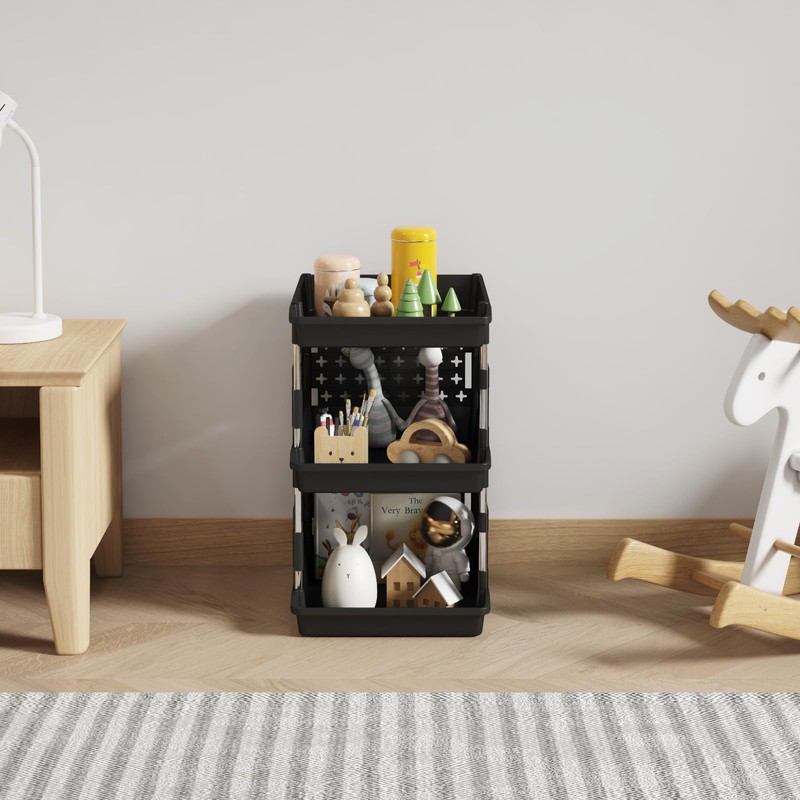 Lifewit Plastic Stackable Storage Baskets, 3 Tier Stacking Bins for