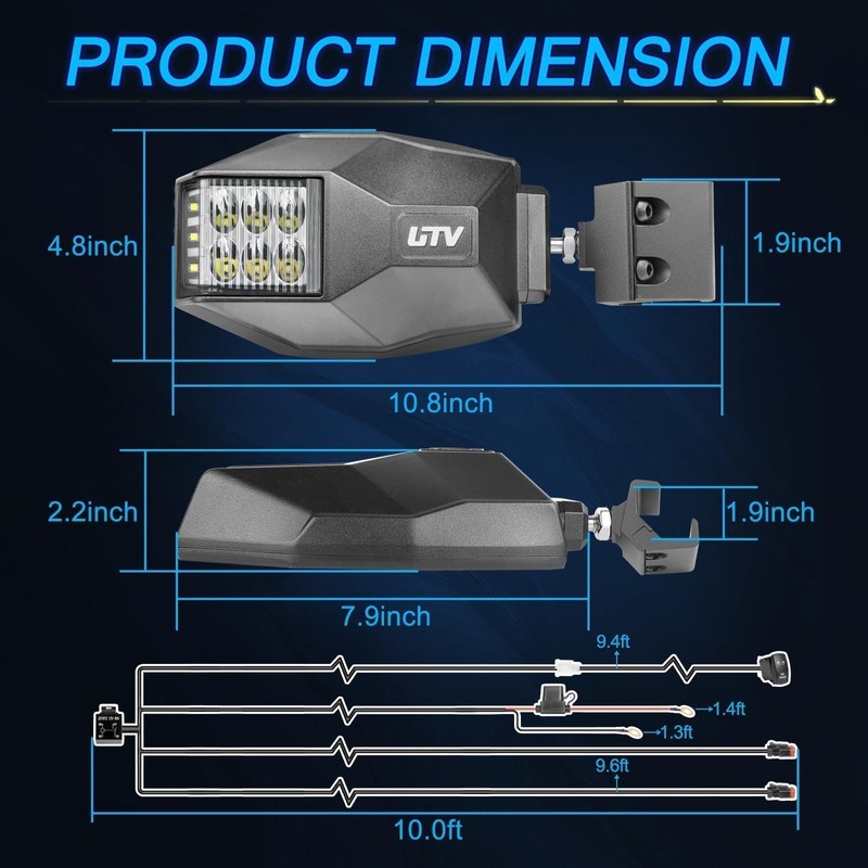 UTV Side Mirrors with LED Lights, ACEC SHOP UTV Side