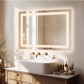 Niccy LED Bathroom Mirror with Lights, 32"x24" with Front Lit and Backlit Mirror Stepless Dimmable Makeup Mirror with Anti-Fog Shatter-Proof,3 Colors Wall Vanity LED Mirror Smart Mirror for Bathroom