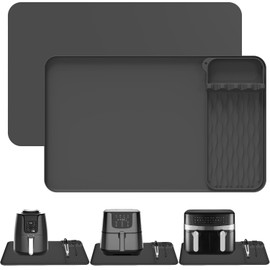 Frezonika 2-IN-1 Silicone Heat Resistant Mats for Countertop, 25x15" Air Fryer Mat with Utensil Holder Pad, Compatible with Ninja, Cosori,Chefman, Kitchen Countertop Protector for Travel (Black)