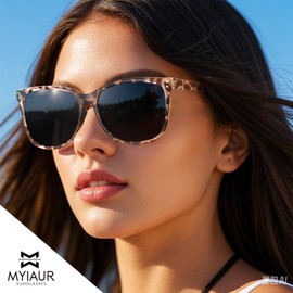 Myiaur Pack of 2 Women's Polarised UV400 Protection Sunglasses with Square Frame for Driving and Outdoor Use, A02(2 Pack) Black+White Tortoise