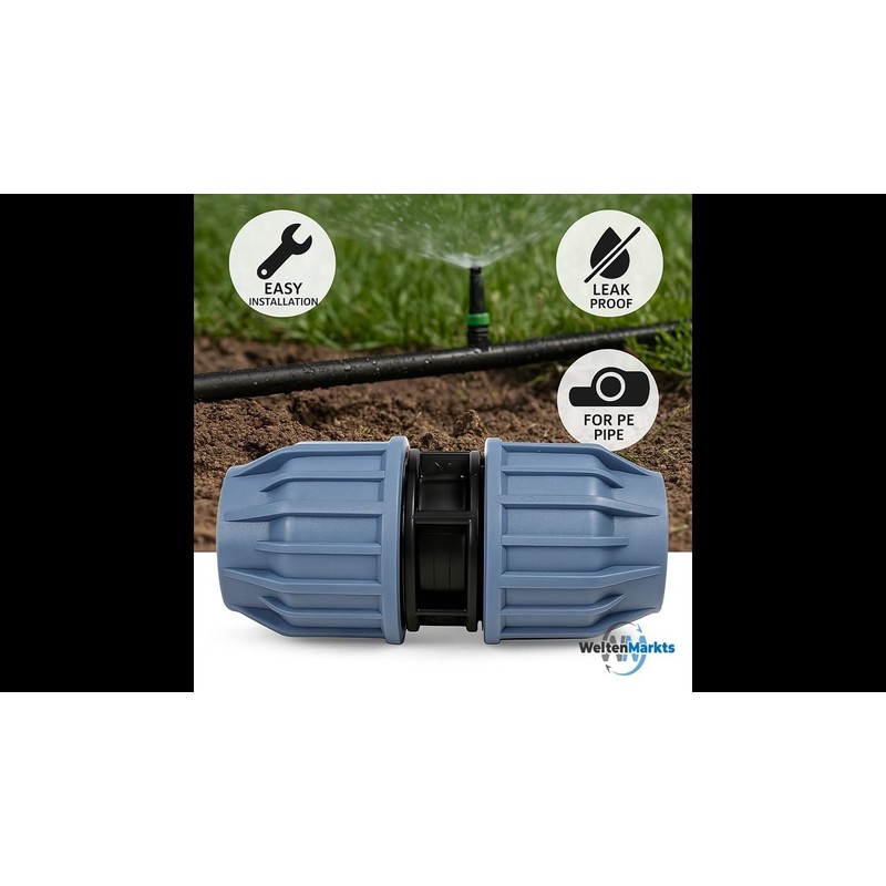 WeltenMarkt PP Pipe Coupling 25mm Compression x Compression DVGW/KIWA/WRAS/SVGW Certified,