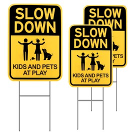 Eyoloty Slow Down Signs with H Stake,16"x12" Kids & Pets at Play Sign for Street Neighborhoods,Double Sided Children Playing Safety Signs,Waterproof,Fade Resistant,Kids Playing Sign for Street 3 Pack