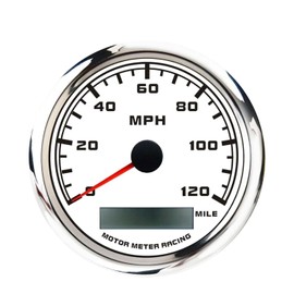 MOTOR METER RACING W Pro 110mm 4-3/8" GPS Speedometer Digital Odometer 120 MPH Waterproof White Dial Red LED for Car Truck Marine Boat Yacht Motorcycle