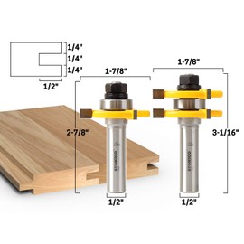 Yonico Tongue and Groove Router Bits Set 3 Bit 3/4-Inch Stock 1/2-Inch Shank 15321