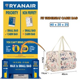 for Ryanair Airlines Cabin Bag 40x20x25 Underseat Foldable Travel Duffel Bag Holdall Tote Carry on Hand Luggage Overnight for Women and Men 20L (Beige Flamingo (with Shoulder Strap))