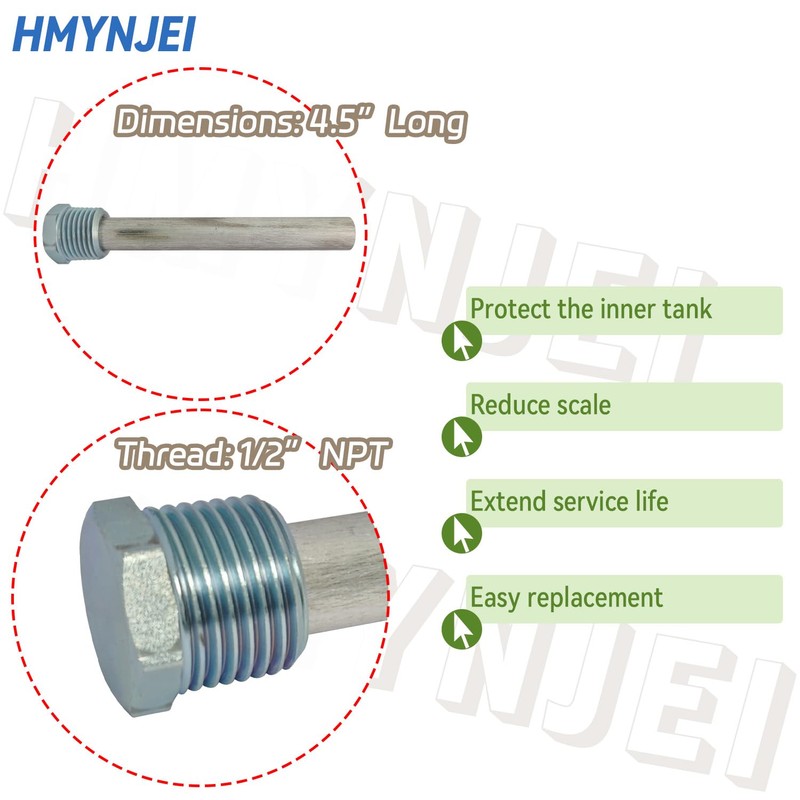 RV Water Heater Anode Rods 4.5" x 1/2" NPT for