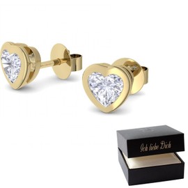 FF135VGGG Heart Stud Earrings Gold Small Cubic Zirconia Women's Heart Earrings Silver 925 High Quality Gold-Plated *I Love You* Case Stud Heart Shape Heart Earrings with Stone Women's Earrings Gifts