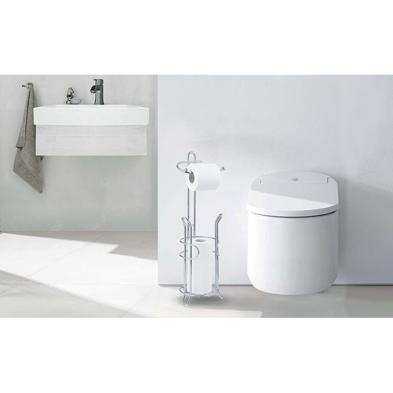 SunnyPoint Freestanding Toilet Paper Holder with Storage – Holds 3