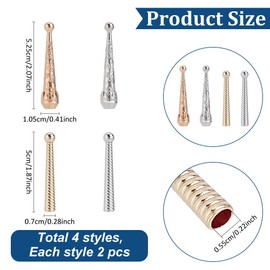 CRAFTYMELODY 4 Style Bolo Tie Tips 8Pcs 2 Inch Long Bolo Tie End Cap Buckle Replacement 5mm Inner Diameter Metal Bolo Tie Supplies Findings Accessories for DIY Crafts Necklace Clothes Jewelry Decor