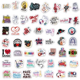 50Pcs Music Stickers Motivational Vinyl Waterproof Stickers for Water Bottles Laptops Wall Scrapbook Skateboard for Adults Teens, Men, Music Lovers, Women (Music)
