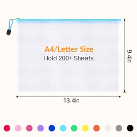 Sooez 36 Pack Mesh Zipper Pouch with Sticky Labels, A4 Size Mesh Bags for Board Game & Puzzles Organizing Storage, Durable Letter Size File Bags for Office Classroom Organization, 12 Assorted Colors