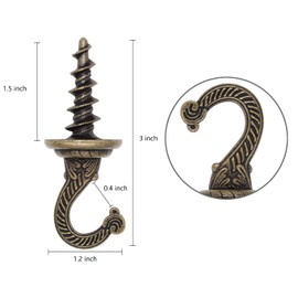 OBSTKUCHEN Swag Ceiling Hooks Wall Hook Heavy Duty Swag Hook Driller Hook Indoor Outdoor for Hanging Plants Chandelier etc. (6, Antique Brass)