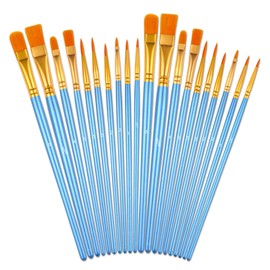Paint Brushes Set, 20Pcs Artist Paint Brush with Nylon Hair and Wooden Hanle, Brushes for Acrylic Watercolor Oil Painting, Art Paintbrushes for Face, Nail, Rock Painting, Decorations (20, Blue)