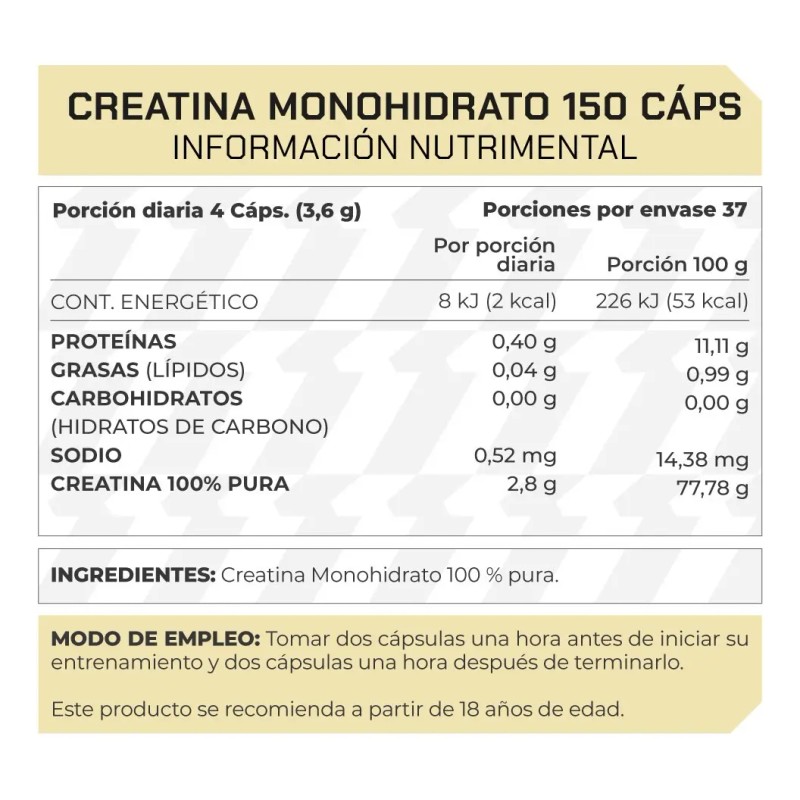 Suplemento Creatina Monohidrato 100 150 Cáps Prowinner Natural