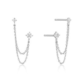 fdsmall 925 Sterling Silver Bar Earrings Minimalist Bar Earrings with Chain Earrings for Women Girls, Alloy Steel
