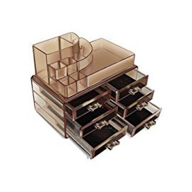 Black Acrylic Cosmetics Makeup Jewelry Organizer 6 Drawers with 8 Compartments Top Section (idea for Christmas, birthday gift)